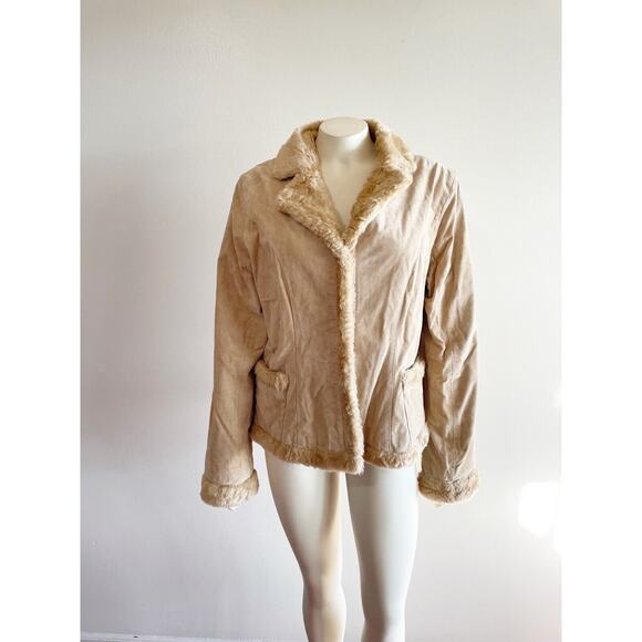 Mudd Suede Leather Sherpa Faux Fur 90s Y2K Vintage Jacket Medium - Picture 1 of 9